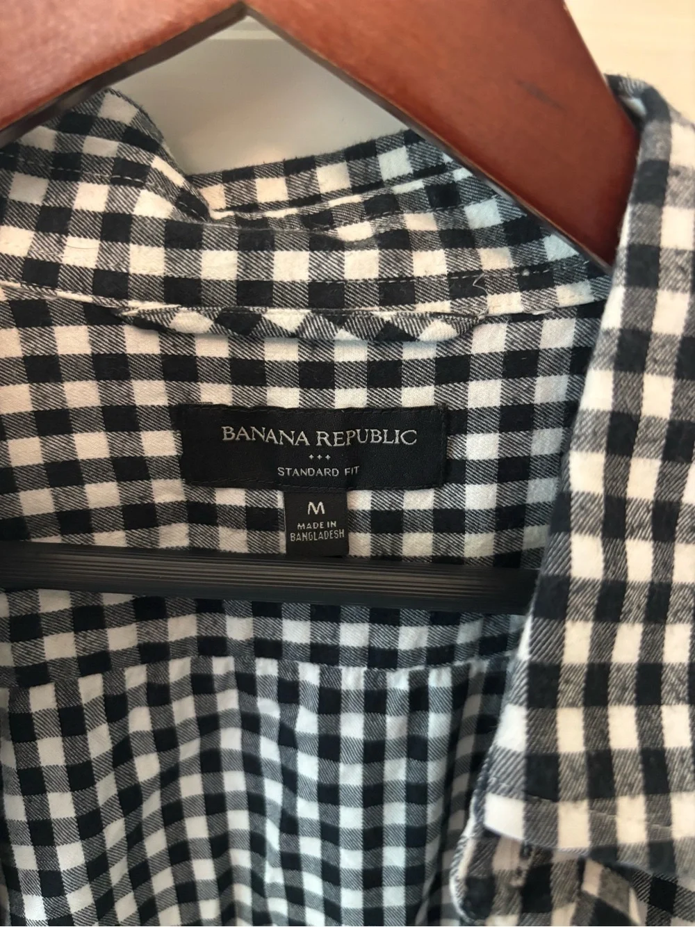 Banana Republic Standard Fit Black White Gingham Button Down Shirt M
